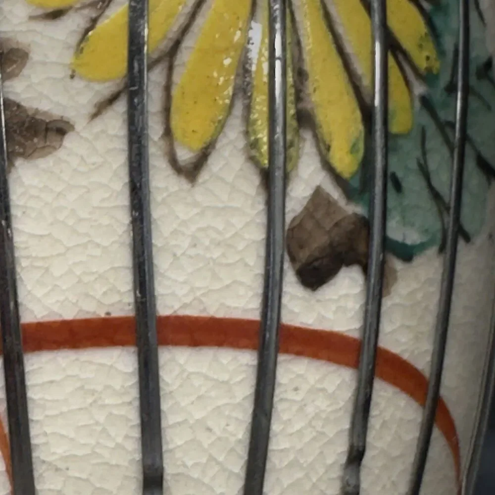 Japanese Meiji period Awaji Vase w/silver basket weave overlay pottery floral de